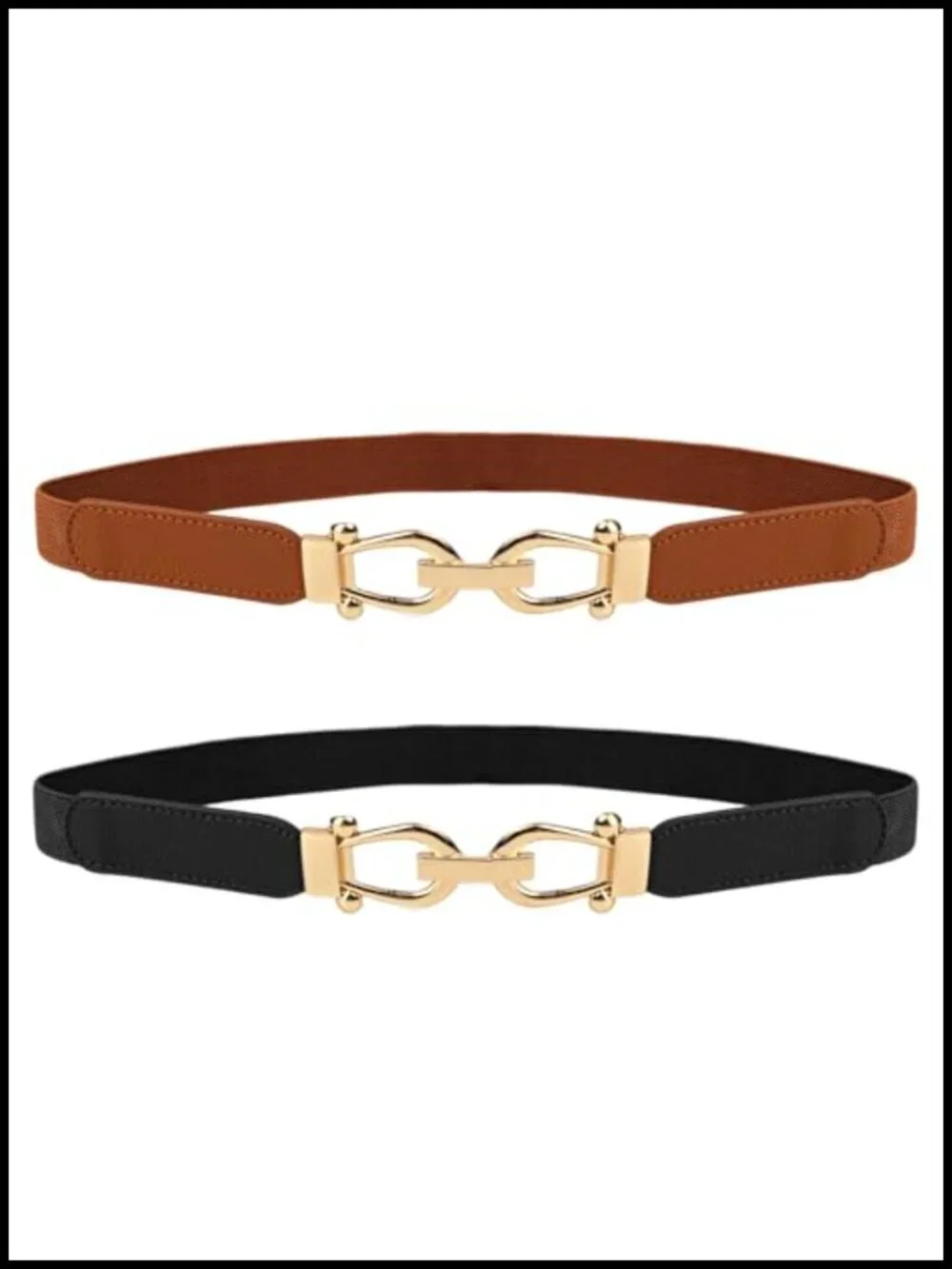 Retro Gold Buckle Stretch Waist Belt for Women 2 Pack
